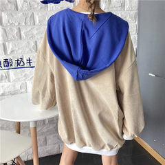 Autumn Korean alphabet long loose Lantern Sleeve corduroy long sleeved hoodies + female dress shawl F Khaki + blue hat