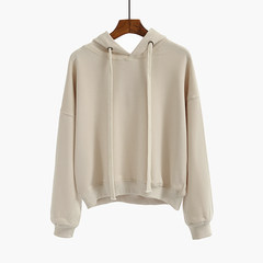 Add thick cashmere Hoodie female winter 2017 new long sleeved loose Korean students ulzzang short wave Short sleeved [size] Apricot