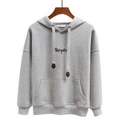 2017 new chic hooded sweater cashmere turtleneck loose woman with Korean student BF ulzzang long winter S Light grey (letter pattern)