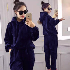Europe new autumn and winter sweater jinsirong casual sportswear size plus two piece female cashmere fashion S (plush balls with cashmere thickening) Tibet Navy