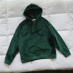 Jinsirong hoodies female student BF Korean winter wind plus loose cashmere Hoodie hoodie coat jacket M Blackish green