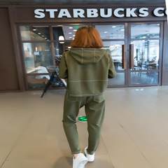 2017 spring and autumn new fashion leisure sport suit brocade female Korean large code Hoodie two piece tide S Green thick nap