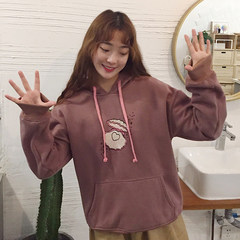 Autumn ladies 2017 new Korean loose plus velvet thickened girl lovely shell embroidery hoodie coat F Pink Purple