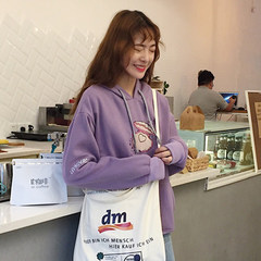 Autumn ladies 2017 new Korean loose plus velvet thickened girl lovely shell embroidery hoodie coat F violet