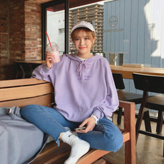 East Gate ulzzang Polo Hooded Sweater embroidered female student chic hoodie coat loose BF tide M code without thin hair Violet