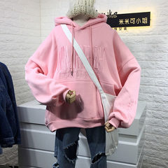 M 2017 new Korean fan hooded cashmere sweater with embroidery students loose couple shirt female BF tide F Pink (with velvet)