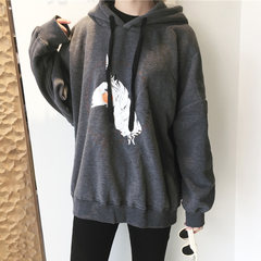 Autumn ladies Korean cartoon bat sleeve with thick loose hooded cashmere hoodies coat students tide F Dark grey