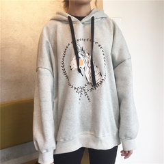 Autumn ladies Korean cartoon bat sleeve with thick loose hooded cashmere hoodies coat students tide F Apricot meter