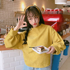The wind long sleeved turtleneck jacket wind source BF 2017 Han college female students autumn sweater loose thin shirt F 5 yellow