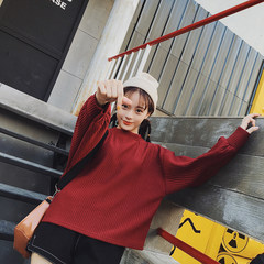 The wind long sleeved turtleneck jacket wind source BF 2017 Han college female students autumn sweater loose thin shirt F 2 wine red