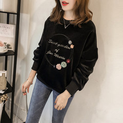 2017 autumn new fashion sweater female jinsirong Monogram embroidery long sleeved shirt loose casual jacket M black