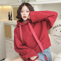 Autumn's 2017 new Korean Air BF Harajuku drawstring loose hooded cashmere sweater coat plus thickening couple F Claret
