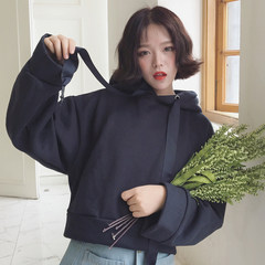 Autumn's 2017 new Korean Air BF Harajuku drawstring loose hooded cashmere sweater coat plus thickening couple F Tibet Navy