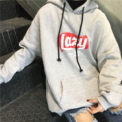 Autumn's 2017 new Korean wind loose hooded Harajuku letter thin sweater long sleeved jacket students tide F Grey (grab money)