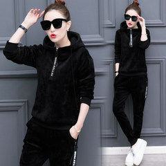 2017 Korean version of the new two sets of large size fashion casual Couture jinsirong thickened long sleeved sweater M black