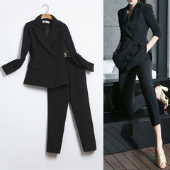 White suit female Korean fashion ladies Real Slim Slim small suit jacket pants nine two piece 4XL (140-150 Jin) black