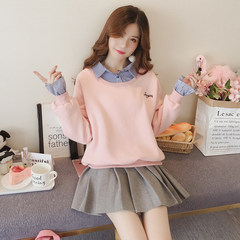 2017 new autumn wind, soft sister with pink sweater cashmere female false two loose turtleneck long sleeved jacket tide F Light pink