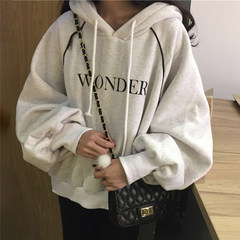 2017 new winter sweater female Korean all-match source of wind loose thin cashmere hoodie coat with long sleeved jacket F Pale grey