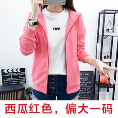 2017 new spring winter sport coat and cashmere sweater female Korean loose Zip Hooded cardigan thick thin 3XL Watermelon red (larger size)