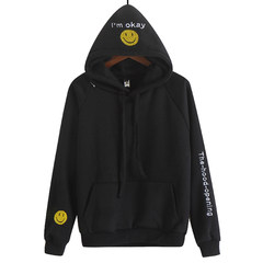 Korean version of the new autumn and winter Hooded Jacket all-match loose BF cashmere hoodies thickened with cap female students tide S black