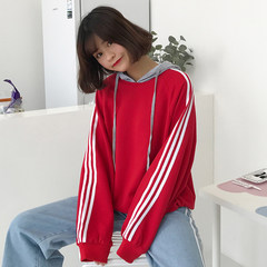 With cashmere Hoodie female students long sleeve mounted autumn Korean version of the BF source of wind tide relaxed casual jackets S Red (regular paragraph)
