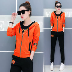 Spring and autumn Couture three sets of leisure students slim slim Hoodie 2017 new fashion XXXL recommends 125-135 Jin 614 orange three piece set
