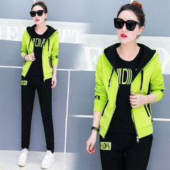 Spring and autumn Couture three sets of leisure students slim slim Hoodie 2017 new fashion XXXL recommends 125-135 Jin 614 green three piece set