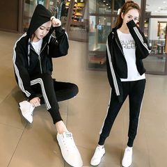 2017 spring and autumn new s casual couture fashion sweater long sleeved striped two piece set students tide S black