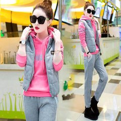 The new sports Hoodie and cashmere three piece female thickened code casual suit female fashion winter 2017 M [85~99] Rouge powder (shipped 3 days later)