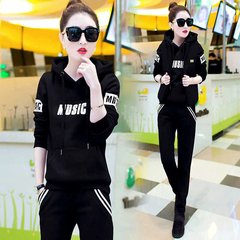 The new sports Hoodie and cashmere three piece female thickened code casual suit female fashion winter 2017 M [85~99] black