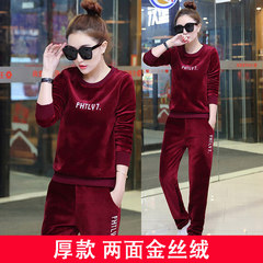 2017 new winter leisure sport suit fashion velvet suit female swan on both sides with cashmere sweater thick tide M Wine red / double face velvet