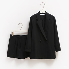 Xi Meng made a long sleeved chic suit jacket + waist casual shorts two piece suit autumn female fashion S Black pants