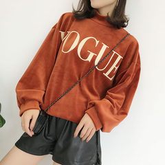 2017 new winter sweater jinsirong female Korean all-match long sleeved loose letter printing thick coat collar F Red brick