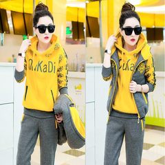 2017 new winter ladies casual sweater Sanjiantao female winter clothes fashion and cashmere sport suit XL 640 yellow