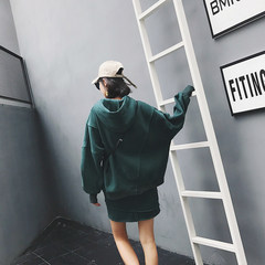 Korean with two sets of cashmere sweater skirt and Hong Kong flavor chic fashion BF student ulzzang suit female tide S Blackish green