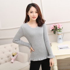 2017 autumn and winter shirt sleeve head cashmere sweater female with warm sweater knit thickened elastic personal self-cultivation Whole body with thick wool [L] Light grey [round collar]