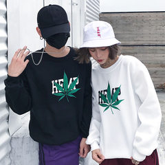 Korean students all-match BF set loose tide head and cashmere sweater T-shirt Long Sleeve Shirt Size couples dress Look inside the color 205 black leaves