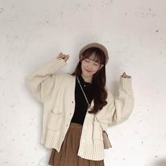 Autumn Japanese embroidery V collar knit cardigan BF night wind coat student small fresh soft sister female sweater [size] Premium Edition Beige