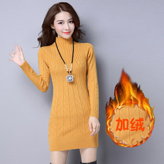 New winter sweater cashmere with thickened female half turtleneck knit dress long sleeved pullover in long shirt tide S yellow