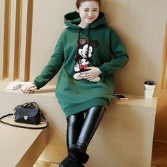 2017 new winter fashion MM in the long section of loose fat thickening coat with cap and cashmere sweater size tide S Blackish green