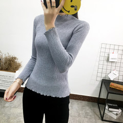 Half female turtleneck sleeve head short slim tight shirt in autumn and winter thick soft sister small fresh sweater S Light grey