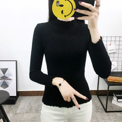 Half female turtleneck sleeve head short slim tight shirt in autumn and winter thick soft sister small fresh sweater S black
