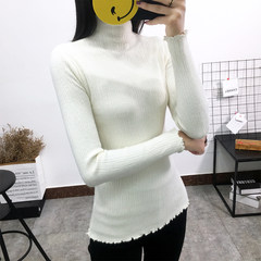 Half female turtleneck sleeve head short slim tight shirt in autumn and winter thick soft sister small fresh sweater S White
