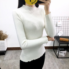 Half female turtleneck sleeve head short slim tight shirt in autumn and winter thick soft sister small fresh sweater S Beige