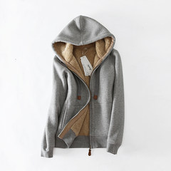 With cashmere sweater female size loose hooded cardigan zipper Korean autumn winter lamb wool sport coat XL (recommended 120-130 Jin) Light grey