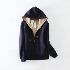 With cashmere sweater female size loose hooded cardigan zipper Korean autumn winter lamb wool sport coat XL (recommended 120-130 Jin) Tibet Navy