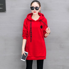 New winter sweater cashmere plus size women jinsirong in the long section of Korean head of loose hooded jacket students 3XL New scarlet