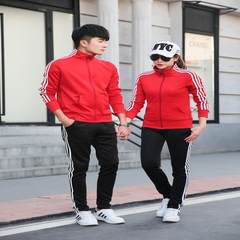 The new spring and summer 2017 fashion sportswear sportswear students three bar men and women slim two piece autumn sweater S Red plus black (male)