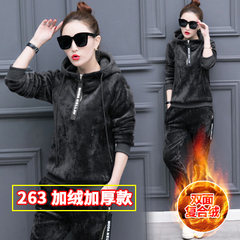 Velvet suit female fashion 2017 Korean version of the new two piece size sweater sportwear female thickening M Gray /263 paragraph