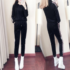 Swan velvet Couture winter with 2017 cashmere fashion embroidery sweater two piece tide S Black ribbon suit